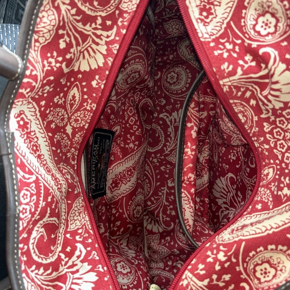 American Living Ralph Lauren Tote Bag Women Red Paisley Canvas Shoulder Satchel - Picture 6 of 10